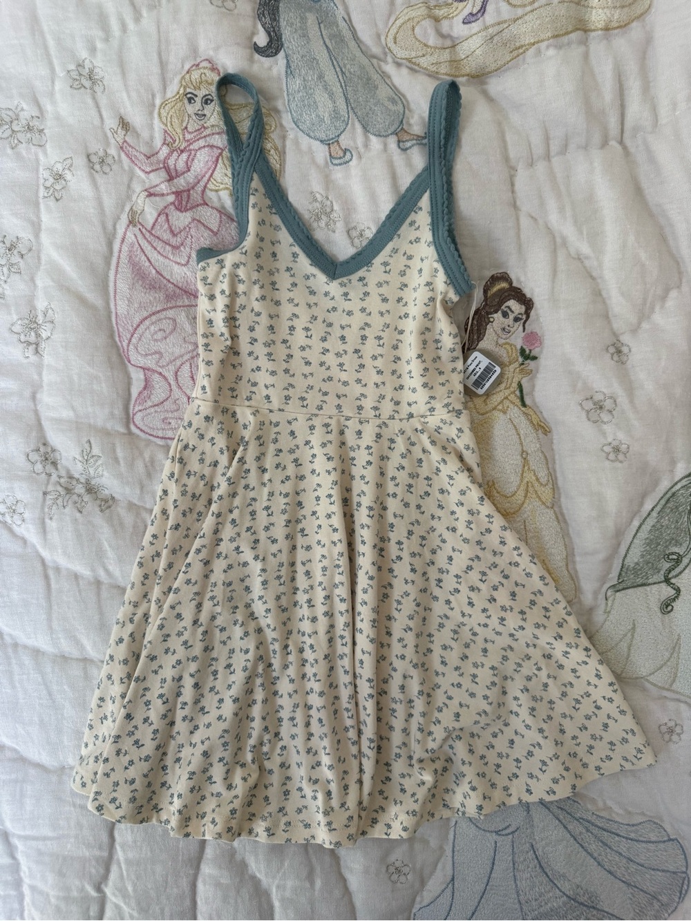 Girls Cream Floral Sundress with Blue Trim
